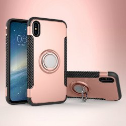 iPhone XS / X 360 Rotating Ring Stand Hybrid Case with Metal Plate (Rose Gold)